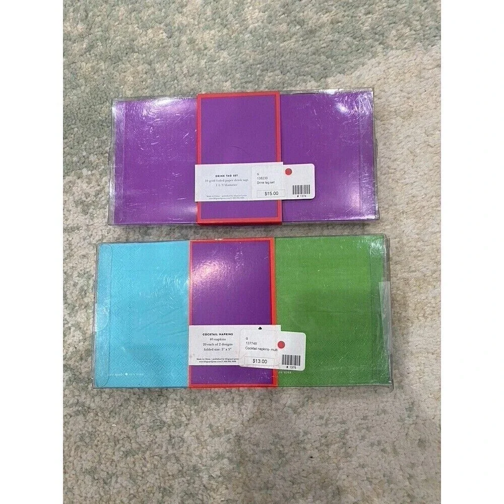 Kate Spade Cocktail Napkins and Drink Tags - Blue Green - Party Bridal Baby